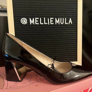 Zara Basic Collection Black Block Heel Patent Leather Pumps Size 9/40